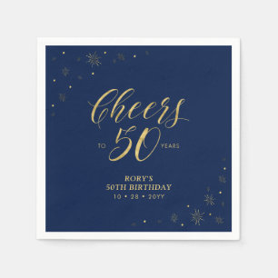 Goud & Navy   Modern Cheers 50ste Verjaardagsfeest Servet