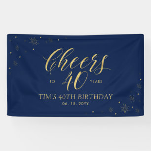 Goud & Navy Modern Proost 40e Verjaardagsfeest Spandoek