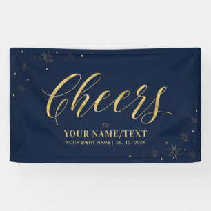 Goud & Navy Modern Proost Alle Gelegenheden Feest Spandoek