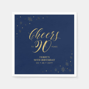Goud & Navy   Moderne Cheers 90ste Verjaardagsfees Servet