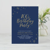Goud & Navy | Moderne Chic 100ste Verjaardagsfeest Kaart (Staand voorkant)