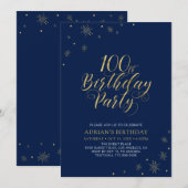 Goud & Navy | Moderne Chic 100ste Verjaardagsfeest Kaart (Voorkant / Achterkant)