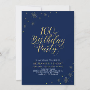 Goud & Navy   Moderne Chic 100ste Verjaardagsfeest Kaart
