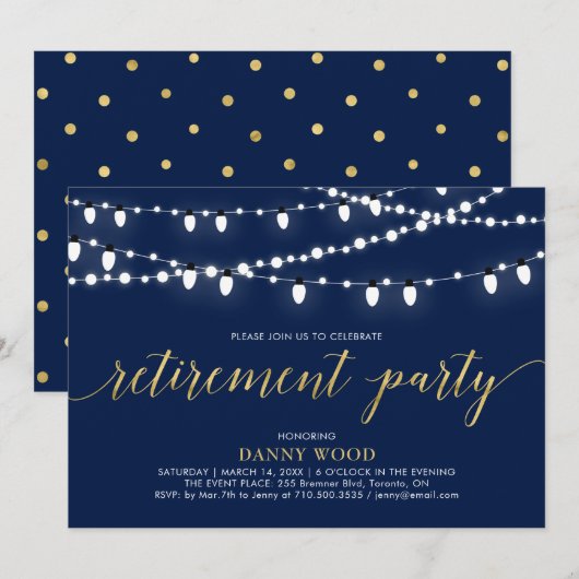 Goud & Navy | Moderne Chic Verjaardagsfeest Kaart (Voorkant / Achterkant)