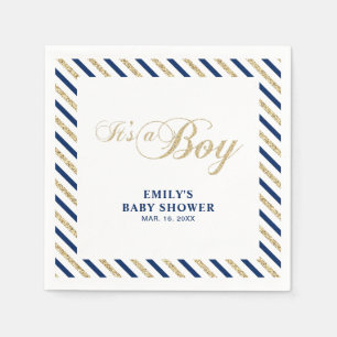 Goud & Navy   Moderne Jongens Baby Shower Papieren Servet