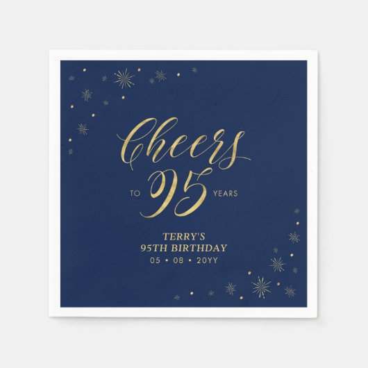 Goud & Navy | Moderne 'Proost' 95e Verjaardagsfees Servet (Voorkant)