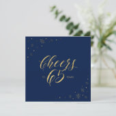 Goud & Navy | Proost 65e Verjaardagsfeest Vierkant Kaart (Staand voorkant)