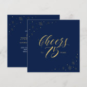 Goud & Navy | Proost 75e Verjaardagsfeest Vierkant Kaart (Voorkant / Achterkant)