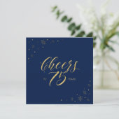 Goud & Navy | Proost 75e Verjaardagsfeest Vierkant Kaart (Staand voorkant)