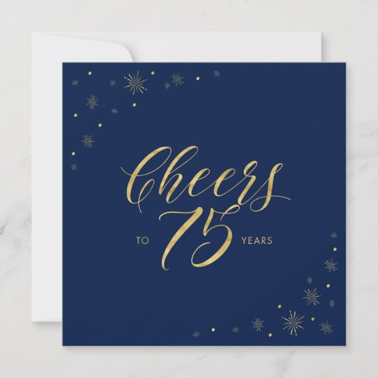 Goud & Navy | Proost 75e Verjaardagsfeest Vierkant Kaart (Voorkant)
