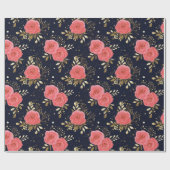 Goud, Navy & Roze Hand getrokken Roos Bloemenpatro Cadeaupapier (Vlak)