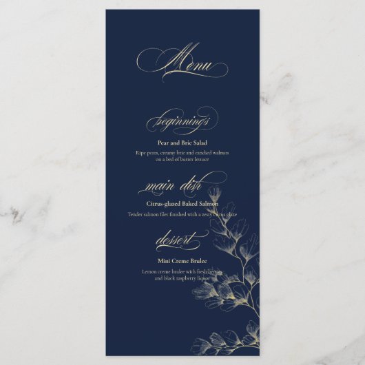 Goud & Navy Trouwmenu Menu (Voorkant)