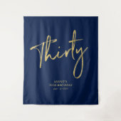 Goud & Navyblauw 30e verjaardagsfeest achtergrond Wandkleed (Voorkant)