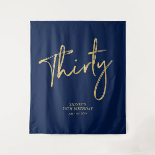 Goud & Navyblauw 30e verjaardagsfeest achtergrond Wandkleed