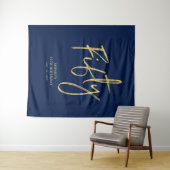 Goud & Navyblauw 50ste verjaardagsfeest achtergron Wandkleed (In Situ (horizontaal))