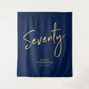 Goud & Navyblauw 70ste verjaardagsfeest achtergron Wandkleed