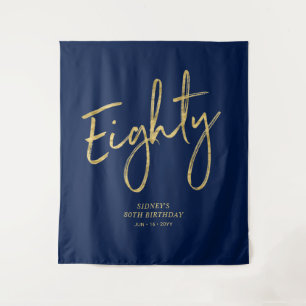Goud & Navyblauw 80ste verjaardagsfeest achtergron Wandkleed