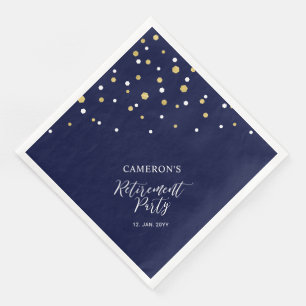 Goud & Navyblauw Chic Confetti Pensioenfeest Servet
