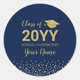 Goud & Navyblauw | Confetti Afstudeerfeest Geschen Ronde Sticker