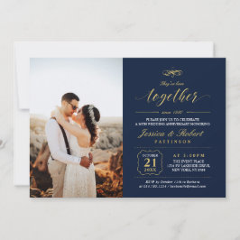 Goud & Navyblauw Elegante Foto Huwelijksjubileum Kaart