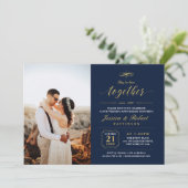 Goud & Navyblauw Elegante Foto Huwelijksjubileum Kaart (Staand voorkant)