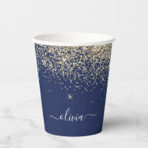 Goud Navyblauw Glitter Glans Monogram