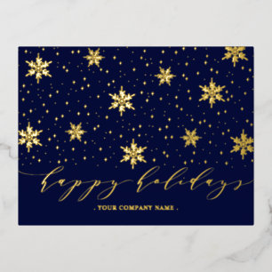 Goud & Navyblauw Kerst Holiday Folie Ansichtkaar Feestdagen Briefkaart