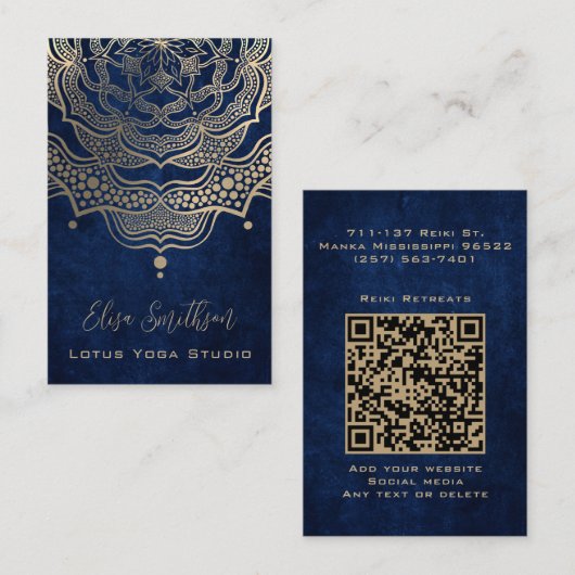 Goud & Navyblauw Klasseerlijk Elegante Yoga Reiki  Visitekaartje (Voorkant / Achterkant)