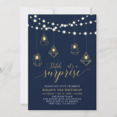 Goud & Navyblauw Modern Verjaardagsfeest Kaart (Voorkant)