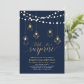 Goud & Navyblauw Modern Verjaardagsfeest Kaart (Staand voorkant)