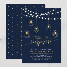 Goud & Navyblauw Modern Verjaardagsfeest Kaart