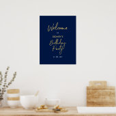 Goud & Navyblauw Modern Verjaardagsfeest Welkom Poster (Keuken)