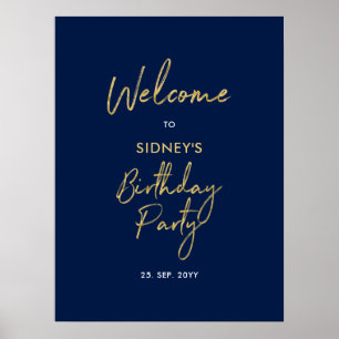 Goud & Navyblauw Modern Verjaardagsfeest Welkom Poster