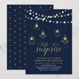 Goud & Navyblauw Modern Verrassings Pensioenfeest Kaart
