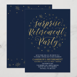 Goud & Navyblauw Modern Verrassings Pensioenfeest Kaart