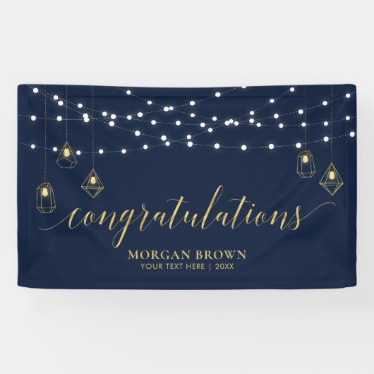 Goud & Navyblauw Moderne Felicitatiesbanner Spandoek (Horizontaal)
