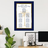 Goud Navyblauw Palm Tropisch Trouw Stoelenplattegr Poster (Thuiskantoor)