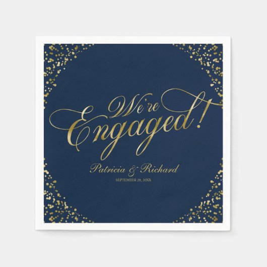 Goud Navyblauw We zijn verloofd Verlovingsfeest Servet (Voorkant)