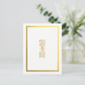 Goud Nep Folie Wit Elegant Minimaal Save the Date Aankondigingskaart (Staand voorkant)