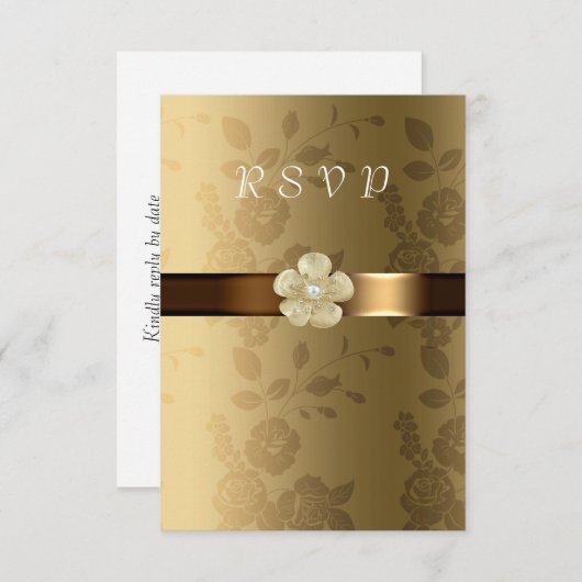 Goud, Nep Satijnen Lint, Elegant, Op Maat, Reactie RSVP Kaartje (Voorkant / Achterkant)