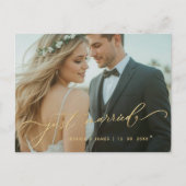 Goud Net Getrouwd Trouwfoto Aankondigingskaart (Voorkant)