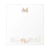Goud Neutraal Pop Dog Patroon Elegant Monogram Notitieblok (Voorkant)