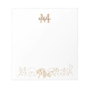 Goud Neutraal Pop Dog Patroon Elegant Monogram Notitieblok