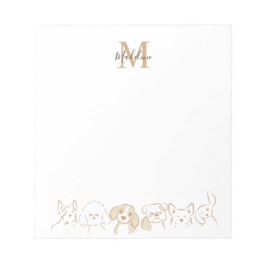Goud Neutraal Pop Dog Patroon Elegant Monogram Notitieblok (Voorkant)