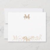 Goud Neutraal Pop Dog Patroon Elegant Monogram Notitiekaartje (Voorkant)
