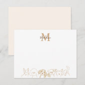 Goud Neutraal Pop Dog Patroon Elegant Monogram Notitiekaartje (Voorkant / Achterkant)