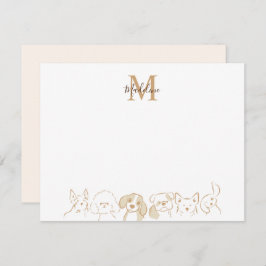 Goud Neutraal Pop Dog Patroon Elegant Monogram Notitiekaartje