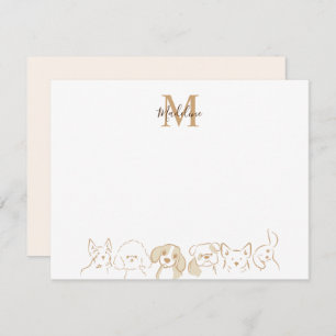 Goud Neutraal Pop Dog Patroon Elegant Monogram Notitiekaartje
