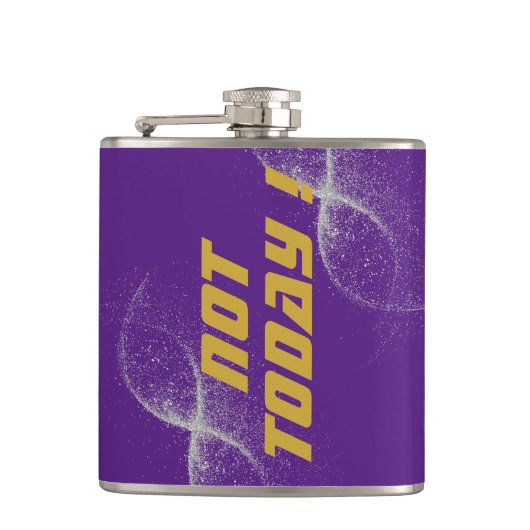 Goud "NIET VANDAAG!" met Silver Glitter op Paarse  Heupfles (Voorkant)