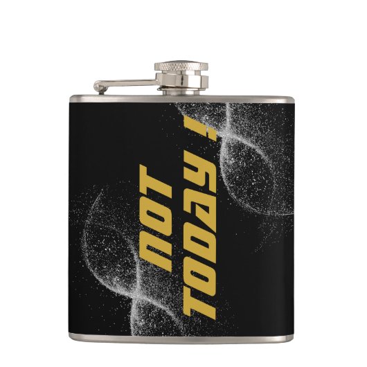 Goud "NIET VANDAAG!" met Silver Glitter op zwart | Heupfles (Voorkant)